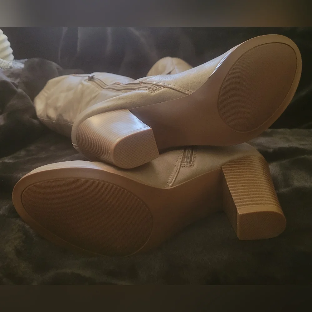 JustFab Women's Light Brown Heeled Knee High Boots - Picture 2 of 8